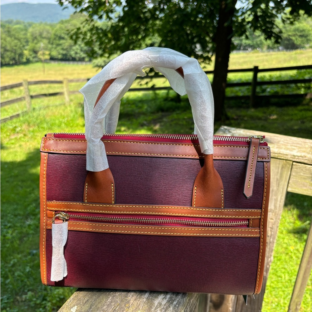 Dooney & Bourke Small Bordeaux Burgundy/Brown Leather Satchel NWT - Picture 2 of 7